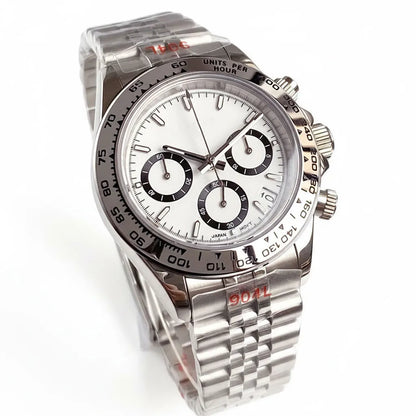 39mm Multi Functional Chronograph VK63 Watch White Bezel Jubilee/Oyster Sliding Buckle