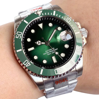 Two Tone Gradient Red Sunburst 100m Waterproof NH35A Automatic Watch Sapphire Crystal Glass Red Black Ceramic Bezel