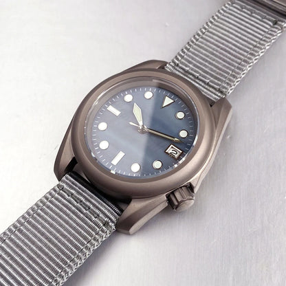40mm Mop Blue Retro Military Titanium Automatic NH35 Mechanical Watches for Men Sapphire Crystal Glass Lume 3.8 o'clock