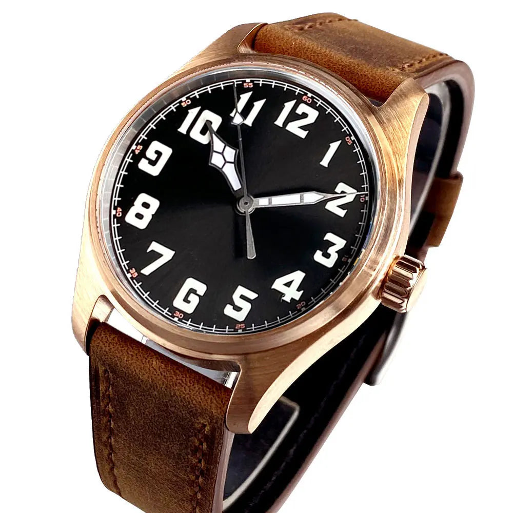 39mm Bronze Miyota 8215 Pilot Style Retro Automatic Men Watch Sapphire Glass 20ATM Diver Luminous Watch