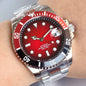 Two Tone Gradient Red Sunburst 100m Waterproof NH35A Automatic Watch Sapphire Crystal Glass Red Black Ceramic Bezel